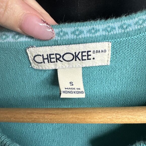 Vintage Cherokee Womens Small Teal Cardigan Button Up Sweater Cotton Cozy - Picture 6 of 10